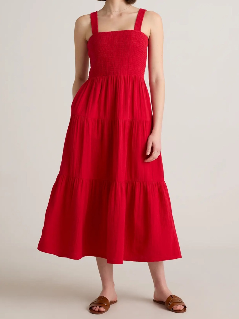 Quince 100% Organic Cotton Gauze Smocked Sleeveless Maxi Dress Wild Cherry-XL